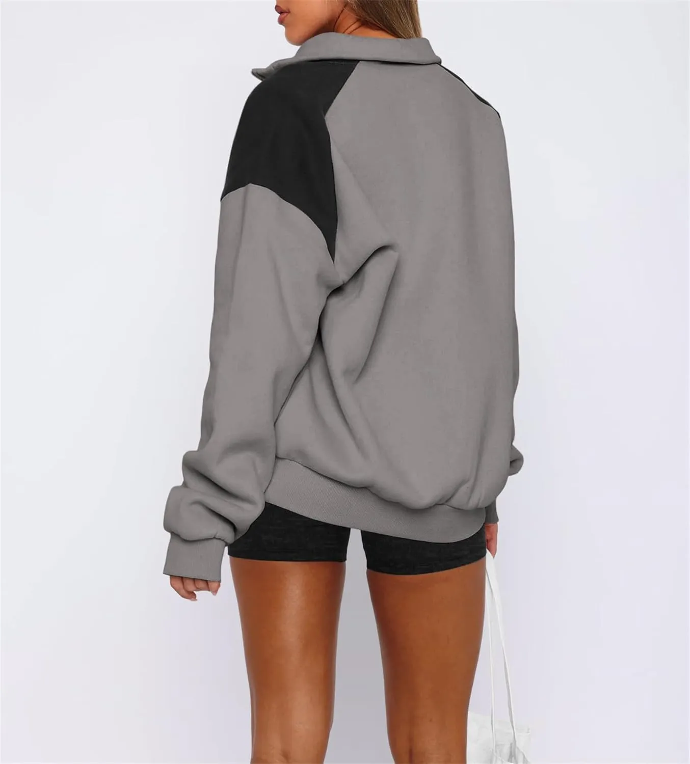 Quarter Zip Sweatshirts For Women Fashion Long Sleeve Color Block Casual Activewear Pullover Tops Cropped