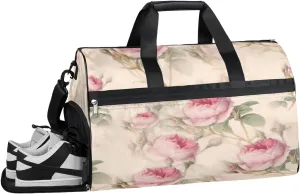Roses Flowers Sports Gym Bag with Wet Pocket & Shoes Compartment Waterproof Workout Duffel Bag for Women and Men Weekender Overnight Duffle Bag Travel Carry-on Tote