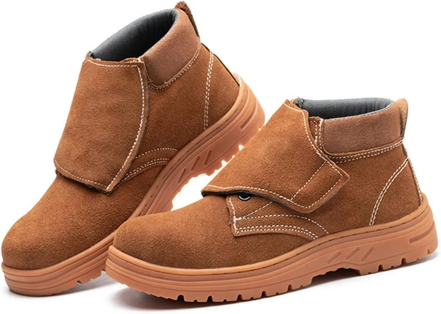 Safety Trainers Men Women Work Shoes Steel Toe Cap Trainers Lightweight Breathable Protective Industrial Boots Sneakers Anti Slip (Color : Brown, Size : 5.5 US)