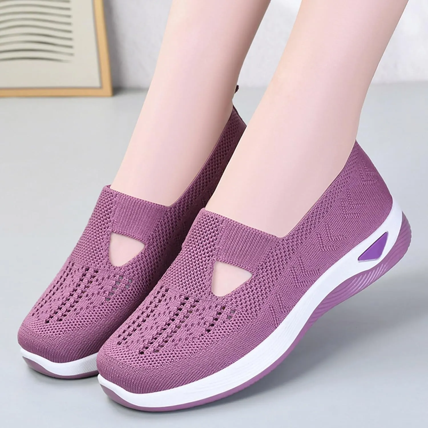SHAOBGE Orthopedic Shoes for Women, Women Wide Width Breathable Walking Comfortable Slip on Sneakers, Non Slip Food Service Lightweight Sneaker, Nurse Shoes Arch Support Sneakers