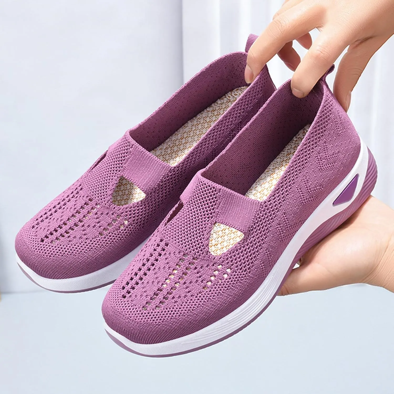 SHAOBGE Orthopedic Shoes for Women, Women Wide Width Breathable Walking Comfortable Slip on Sneakers, Non Slip Food Service Lightweight Sneaker, Nurse Shoes Arch Support Sneakers