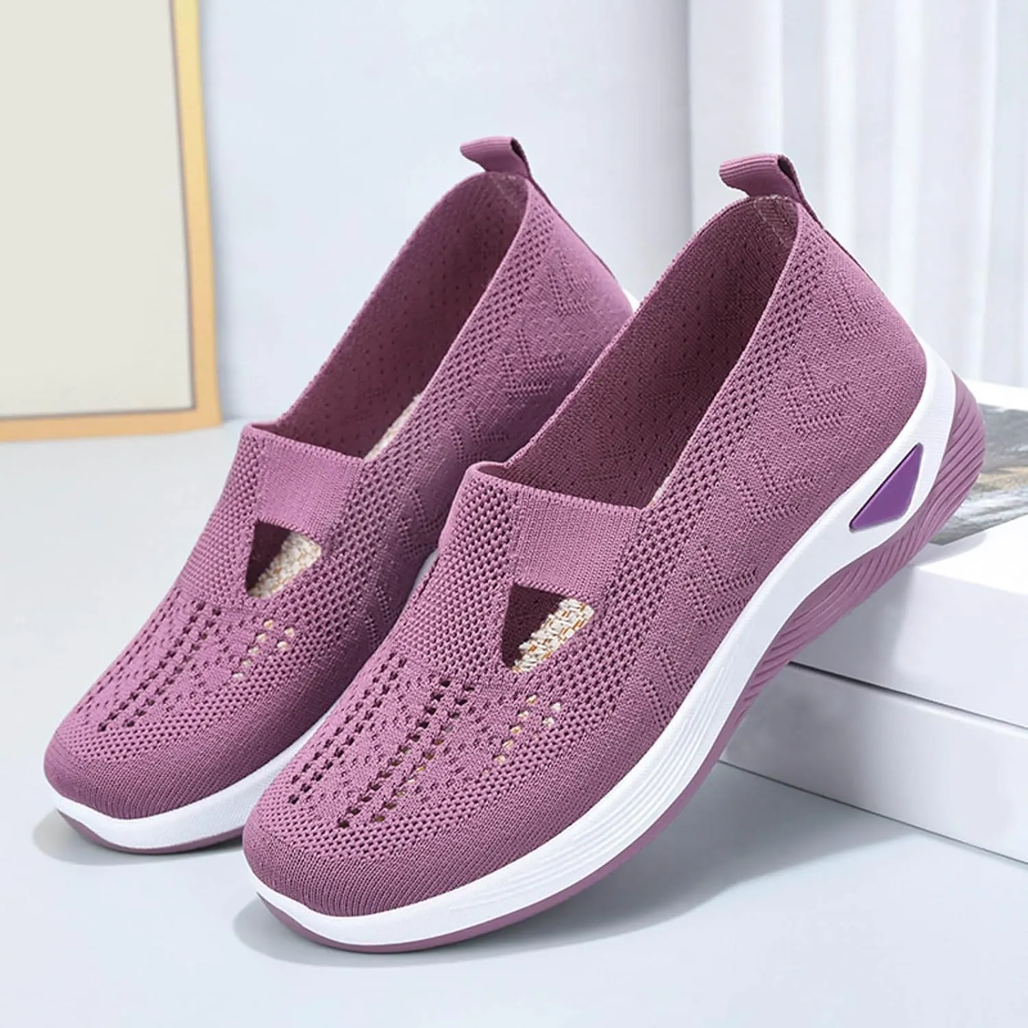 SHAOBGE Orthopedic Shoes for Women, Women Wide Width Breathable Walking Comfortable Slip on Sneakers, Non Slip Food Service Lightweight Sneaker, Nurse Shoes Arch Support Sneakers