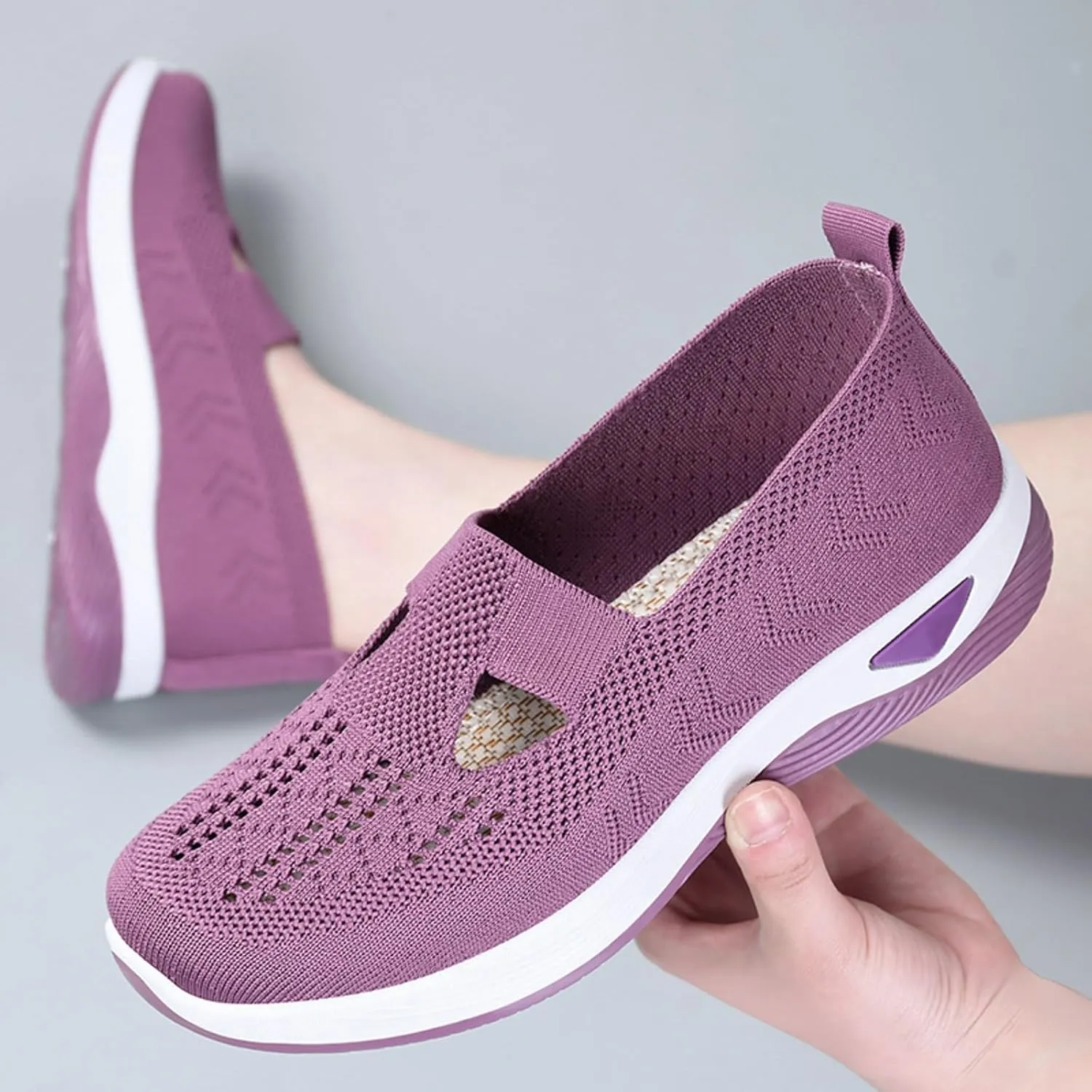 SHAOBGE Orthopedic Shoes for Women, Women Wide Width Breathable Walking Comfortable Slip on Sneakers, Non Slip Food Service Lightweight Sneaker, Nurse Shoes Arch Support Sneakers