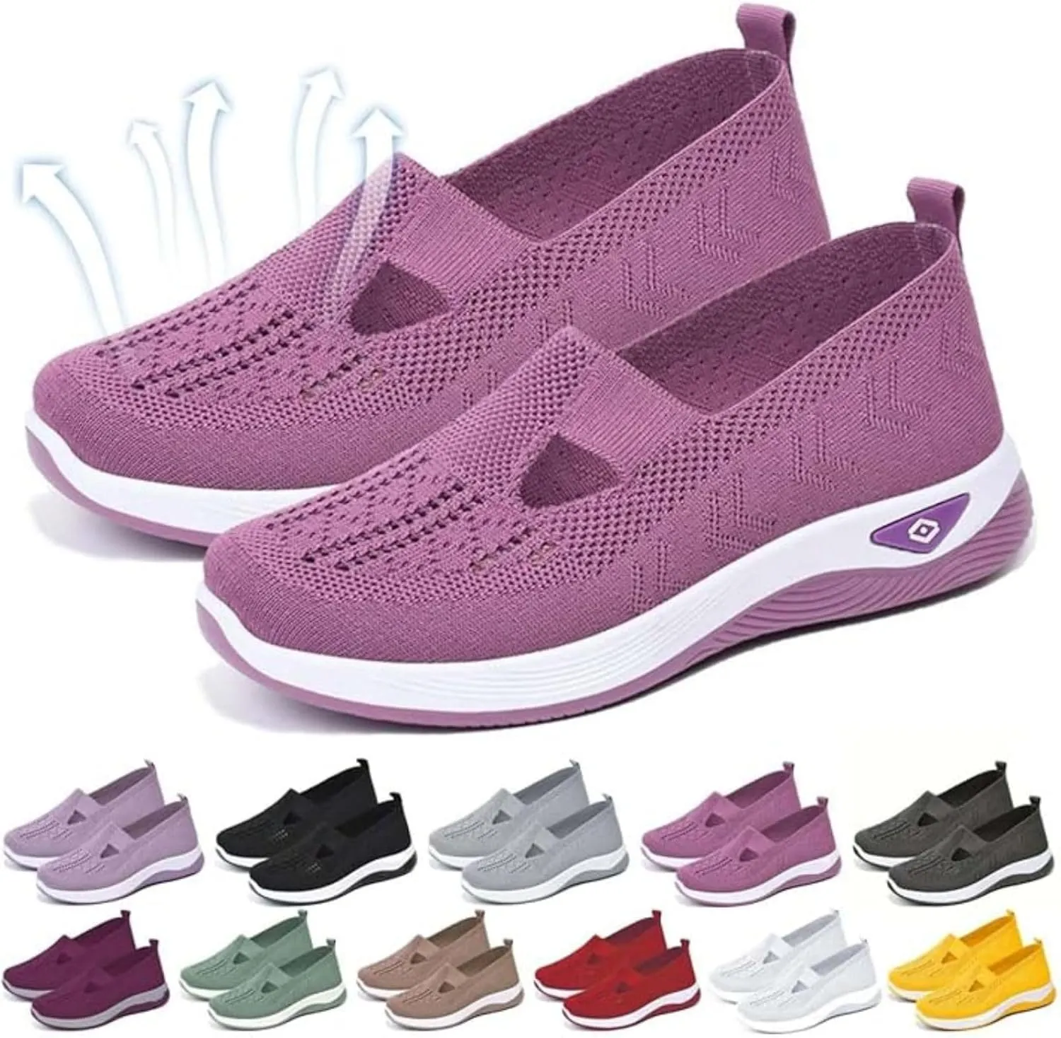 SHAOBGE Orthopedic Shoes for Women, Women Wide Width Breathable Walking Comfortable Slip on Sneakers, Non Slip Food Service Lightweight Sneaker, Nurse Shoes Arch Support Sneakers