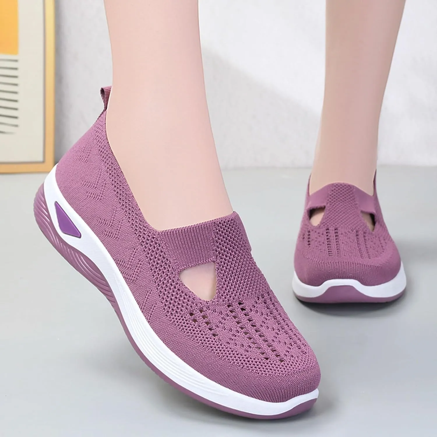 SHAOBGE Orthopedic Shoes for Women, Women Wide Width Breathable Walking Comfortable Slip on Sneakers, Non Slip Food Service Lightweight Sneaker, Nurse Shoes Arch Support Sneakers