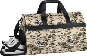 Skeleton Theme Sports Gym Bag with Wet Pocket & Shoes Compartment Waterproof Workout Duffel Bag for Women and Men Weekender Overnight Duffle Bag Travel Carry-on Tote