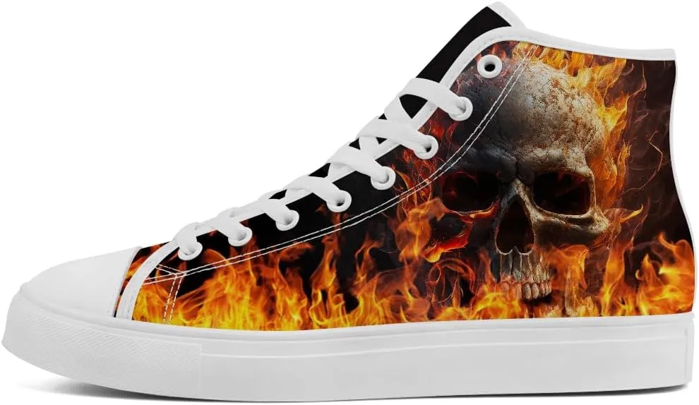 Skull High Top Canvas Shoes for Men Women High Top Sneakers Lace Up Casual Shoes Gifts for Dad Mom