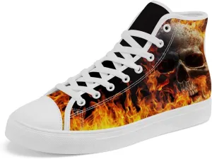 Skull High Top Canvas Shoes for Men Women High Top Sneakers Lace Up Casual Shoes Gifts for Dad Mom