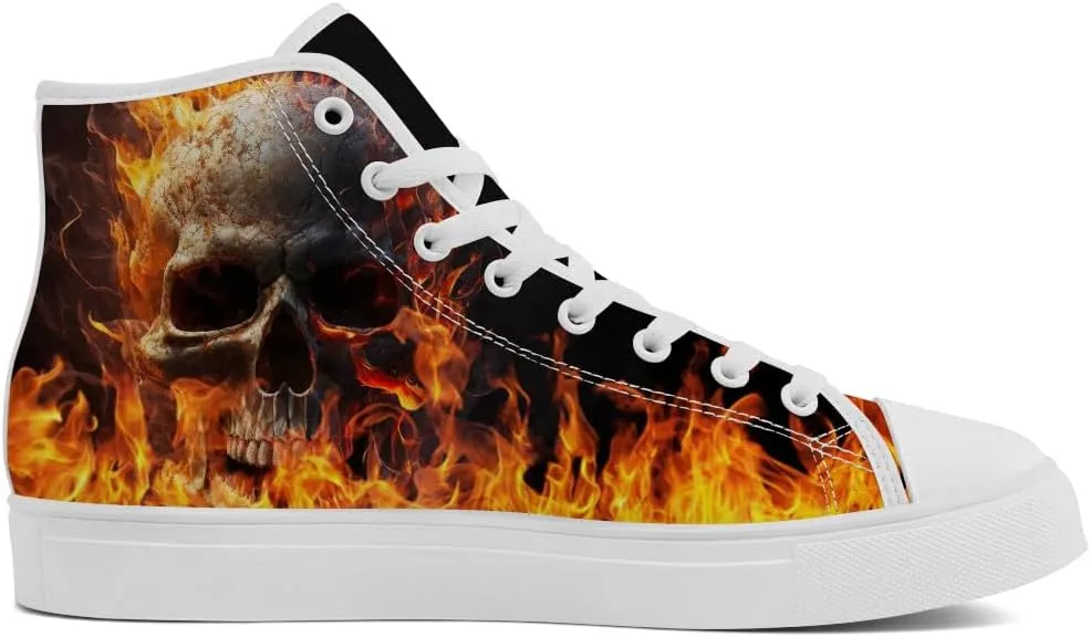 Skull High Top Canvas Shoes for Men Women High Top Sneakers Lace Up Casual Shoes Gifts for Dad Mom