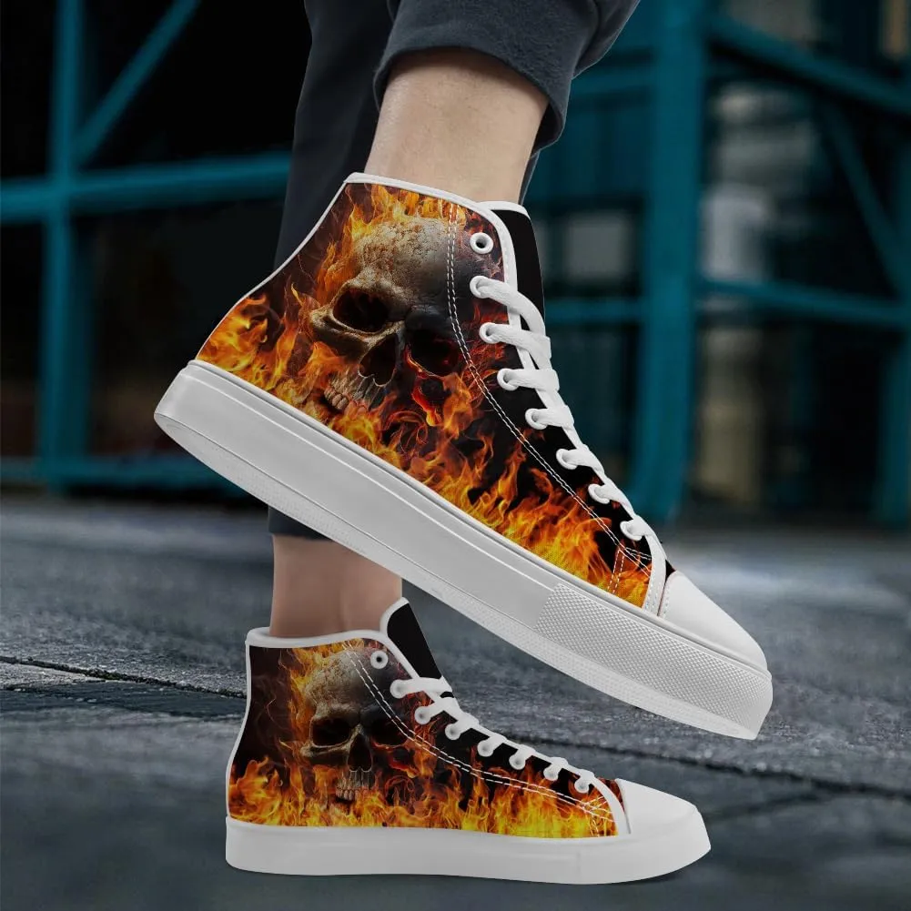 Skull High Top Canvas Shoes for Men Women High Top Sneakers Lace Up Casual Shoes Gifts for Dad Mom