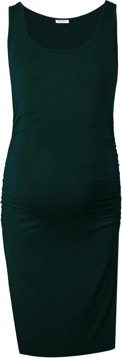 Smallshow Women's Maternity Dress Summer Ruched Pregnancy Tank Dress Clothes