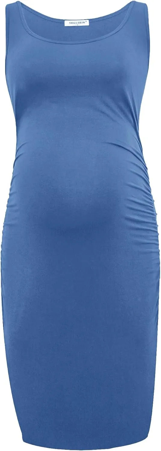 Smallshow Women's Maternity Dress Summer Ruched Pregnancy Tank Dress Clothes