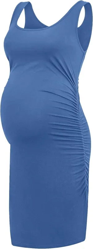 Smallshow Women's Maternity Dress Summer Ruched Pregnancy Tank Dress Clothes