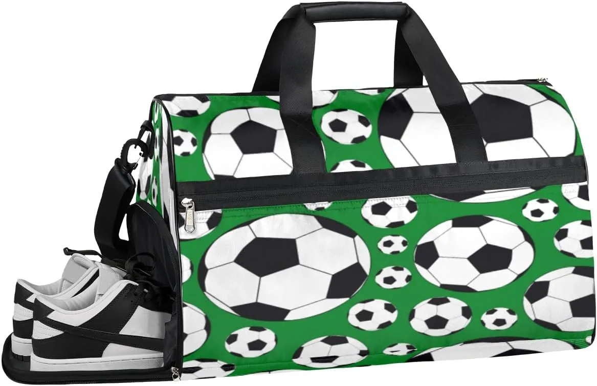 Soccer Pattern Sports Gym Bag with Wet Pocket & Shoes Compartment Waterproof Workout Duffel Bag for Women and Men Weekender Overnight Duffle Bag Travel Carry-on Tote