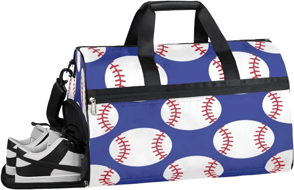 Sports Baseball Pattern Sports Gym Bag with Wet Pocket & Shoes Compartment Waterproof Workout Duffel Bag for Women and Men Weekender Overnight Duffle Bag Travel Carry-on Tote