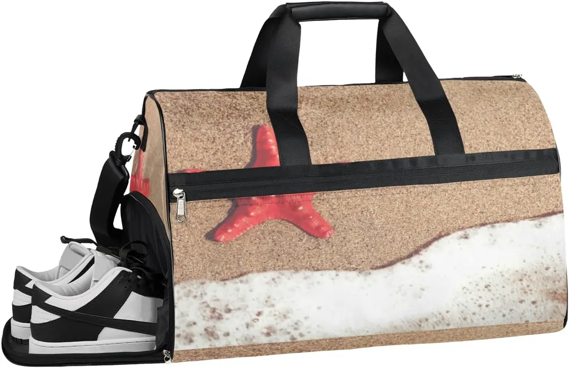 Starfishes Beach Sports Gym Bag with Wet Pocket & Shoes Compartment Waterproof Workout Duffel Bag for Women and Men Weekender Overnight Duffle Bag Travel Carry-on Tote