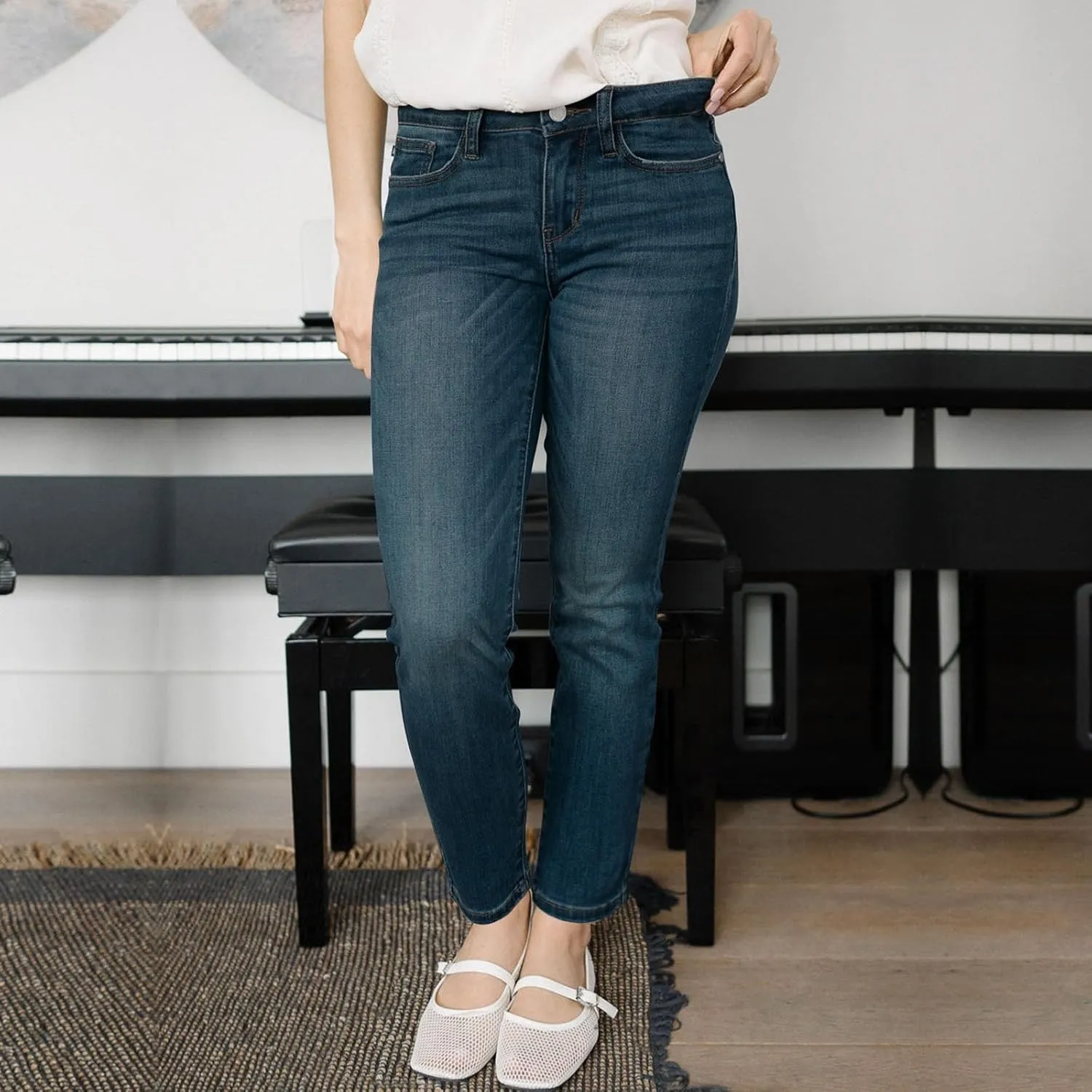Straight Leg Jeans for Women Stretchy High Waisted Bootcut Jeans Y2K Cute Slim Fit Vintage Pull On Denim Pants