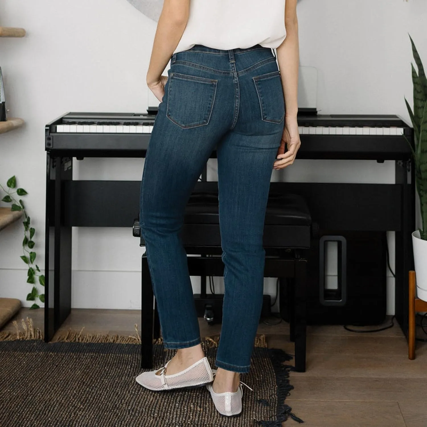 Straight Leg Jeans for Women Stretchy High Waisted Bootcut Jeans Y2K Cute Slim Fit Vintage Pull On Denim Pants