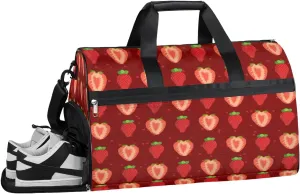 Strawberry Fruit Summer Sports Gym Bag with Wet Pocket & Shoes Compartment Waterproof Workout Duffel Bag for Women and Men Weekender Overnight Duffle Bag Travel Carry-on Tote