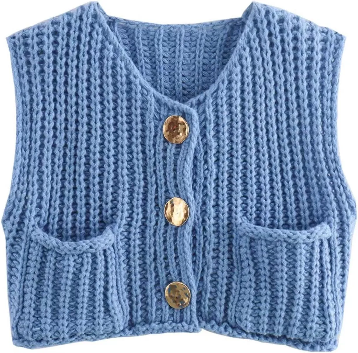 Sumleno Womens Trendy Knit Sweater Vest Solid Button Down Chunky Sleeveless Crochet Cardigan Y2k Crop Tank Tops Streetwear