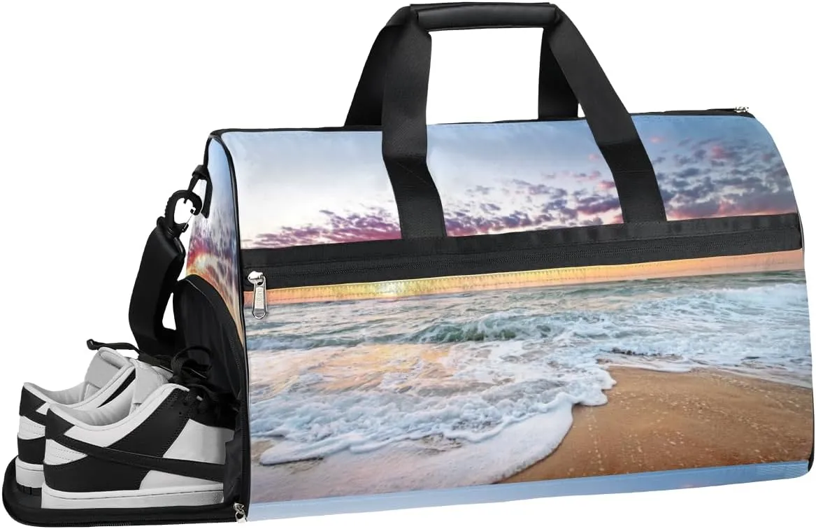 Summer Beach Sunset Sports Gym Bag with Wet Pocket & Shoes Compartment Waterproof Workout Duffel Bag for Women and Men Weekender Overnight Duffle Bag Travel Carry-on Tote
