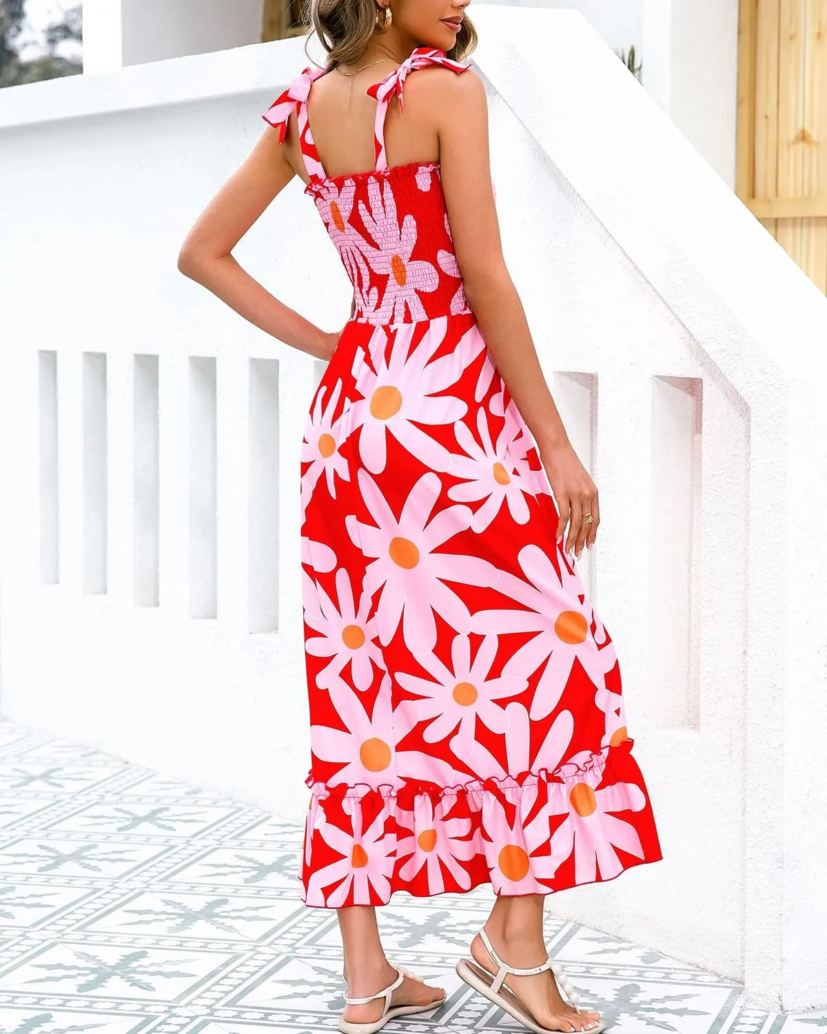 Summer Dresses 2023 Boho Maxi Ruffle Dresses Smocked Dress for Women