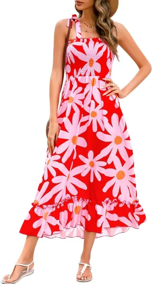 Summer Dresses 2023 Boho Maxi Ruffle Dresses Smocked Dress for Women