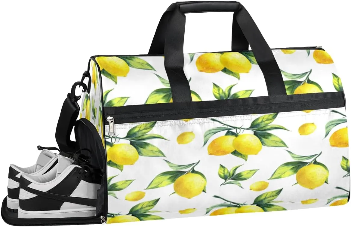 Summer Leaf Lemon Sports Gym Bag with Wet Pocket & Shoes Compartment Waterproof Workout Duffel Bag for Women and Men Weekender Overnight Duffle Bag Travel Carry-on Tote