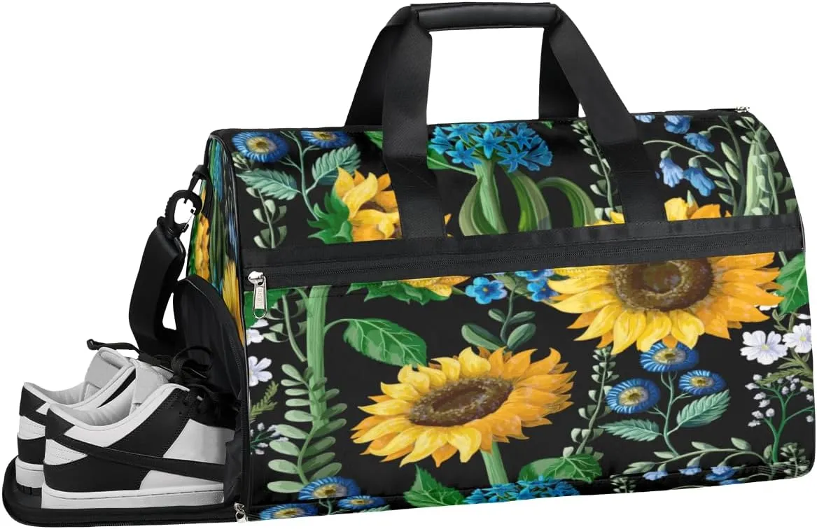 Sunflowers Spring Sports Gym Bag with Wet Pocket & Shoes Compartment Waterproof Workout Duffel Bag for Women and Men Weekender Overnight Duffle Bag Travel Carry-on Tote