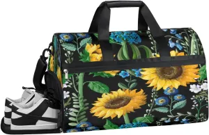 Sunflowers Spring Sports Gym Bag with Wet Pocket & Shoes Compartment Waterproof Workout Duffel Bag for Women and Men Weekender Overnight Duffle Bag Travel Carry-on Tote