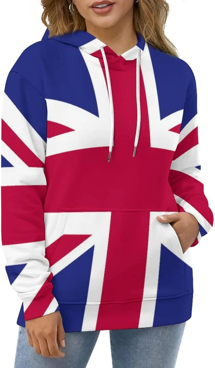 TAIZIYEAH Hoodie for Women British Flag Tops Printed Pullover Long Sleeve Sportswear Clothes Soft Fashion Graphic Oversized 2XL