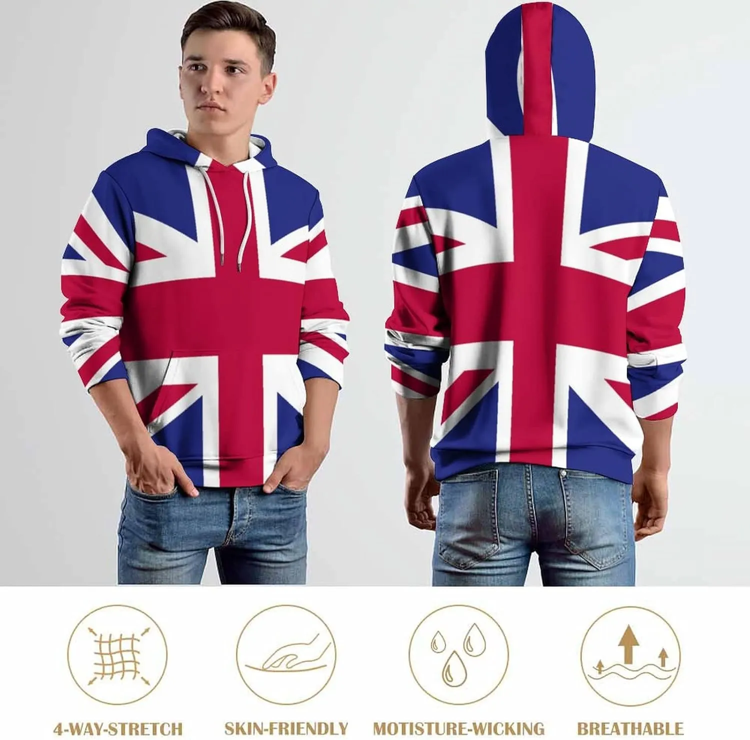 TAIZIYEAH Hoodie for Women British Flag Tops Printed Pullover Long Sleeve Sportswear Clothes Soft Fashion Graphic Oversized 2XL