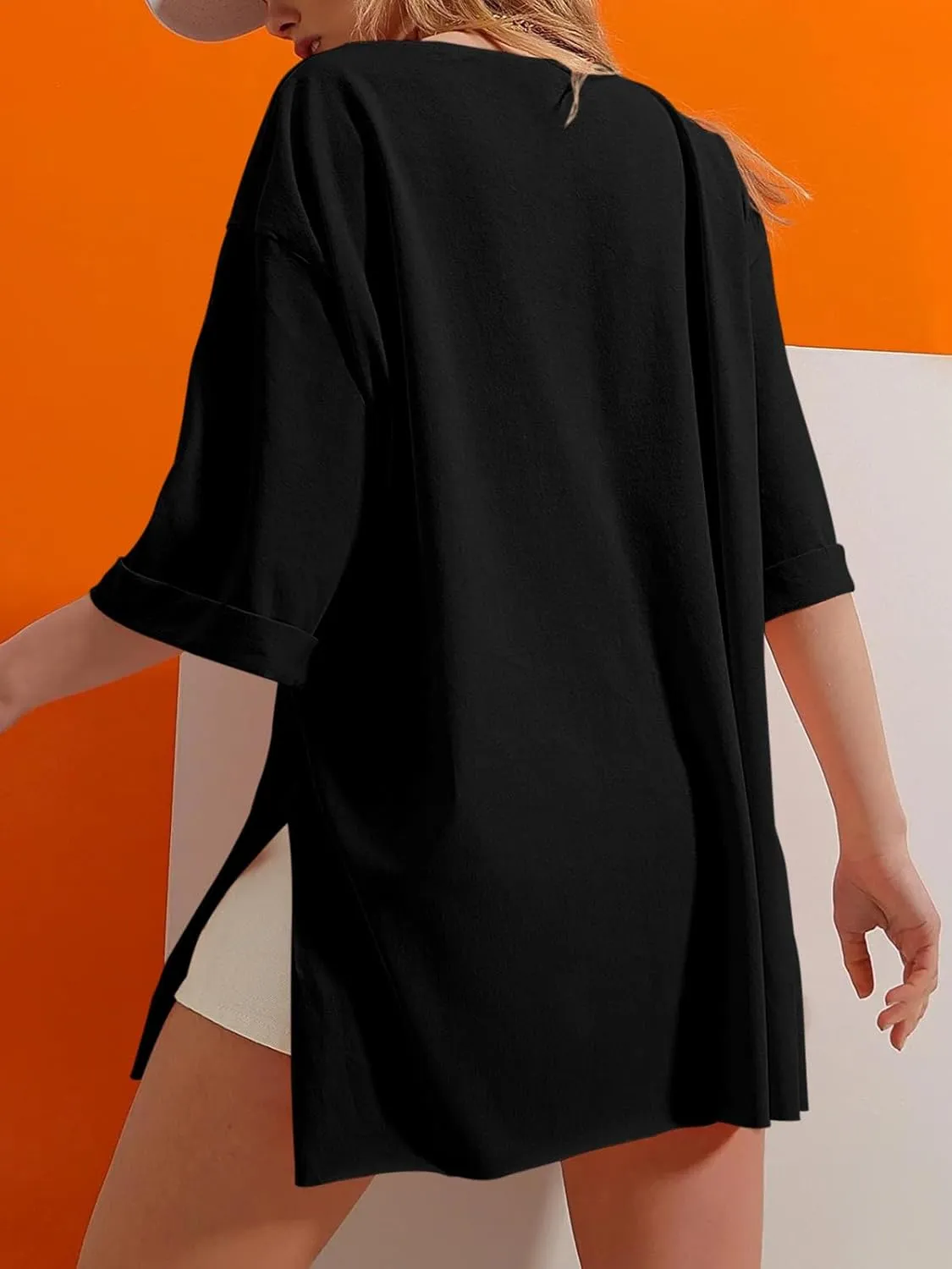 Tankaneo Womens Half Sleeve Oversized Tunic Tops Summer Basic Casual Loose Fit Crew Neck T-Shirt
