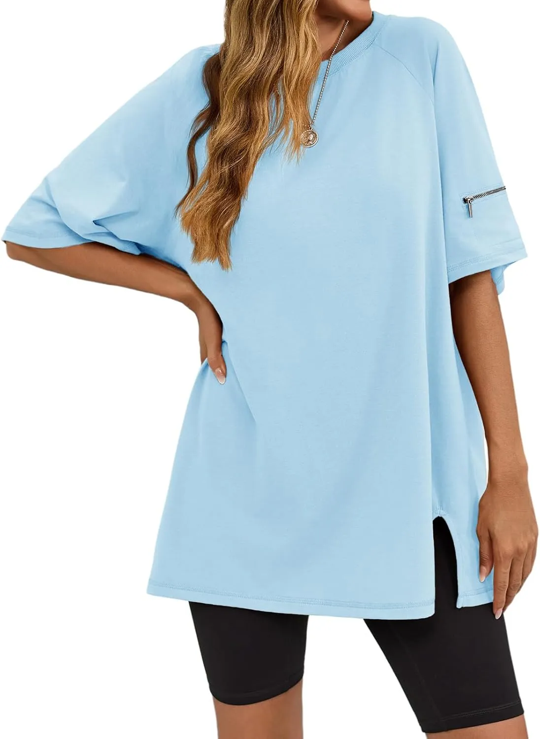 Tankaneo Womens Oversized Workout Tshirts Split Hem Raglan Short Sleeve Tops Summer Casual Loose Fit Tee Shirt
