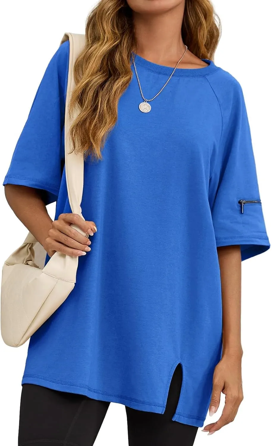 Tankaneo Womens Oversized Workout Tshirts Split Hem Raglan Short Sleeve Tops Summer Casual Loose Fit Tee Shirt