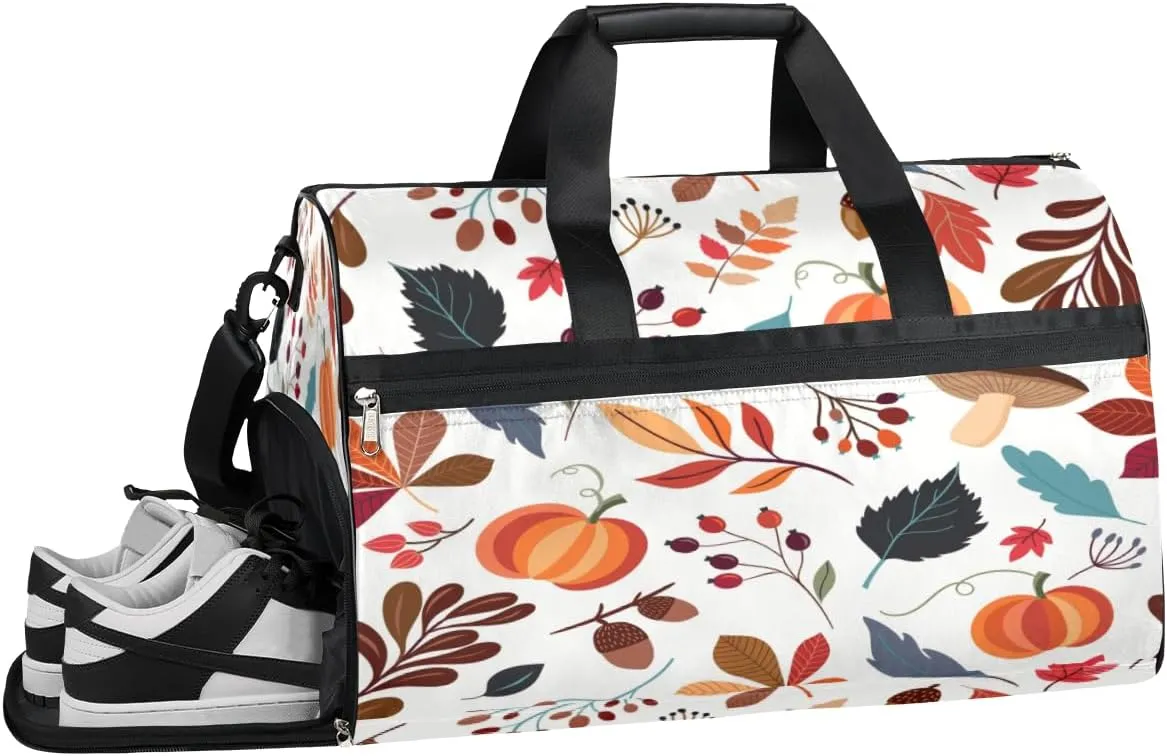 Thanksgiving Cartoon Pattern Sports Gym Bag with Wet Pocket & Shoes Compartment Waterproof Workout Duffel Bag for Women and Men Weekender Overnight Duffle Bag Travel Carry-on Tote