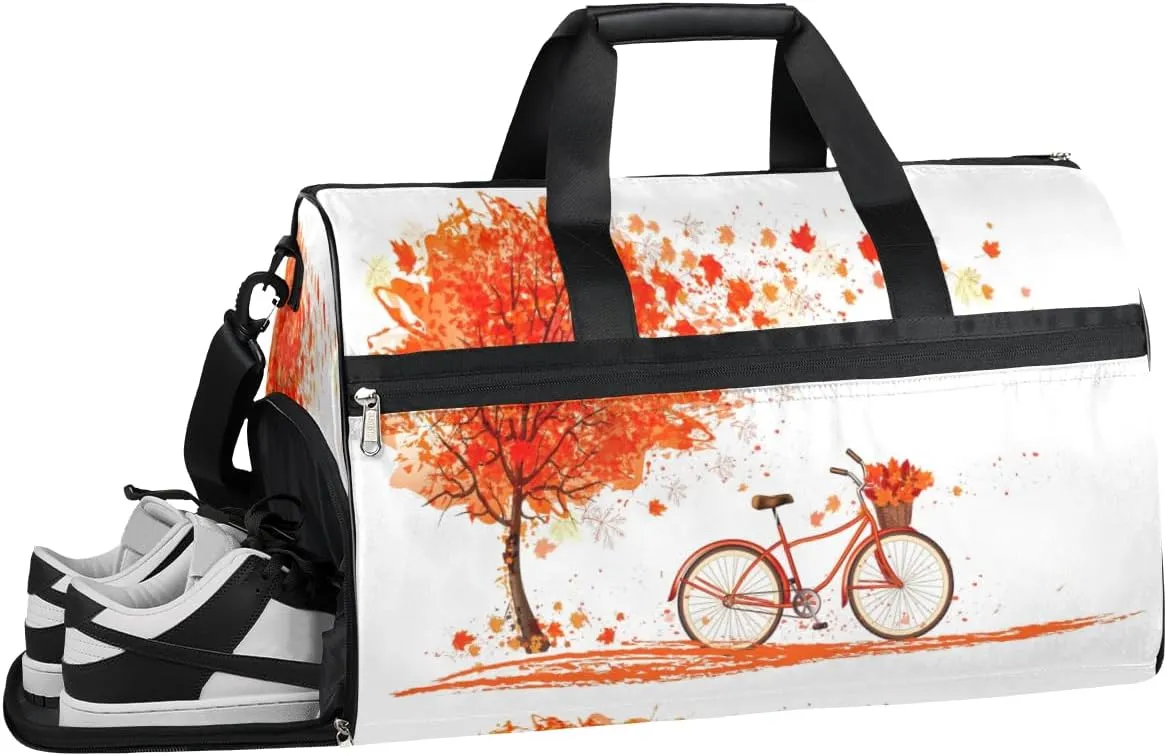 Thanksgiving Fall Leaves Tree Sports Gym Bag with Wet Pocket & Shoes Compartment Waterproof Workout Duffel Bag for Women and Men Weekender Overnight Duffle Bag Travel Carry-on Tote