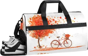 Thanksgiving Fall Leaves Tree Sports Gym Bag with Wet Pocket & Shoes Compartment Waterproof Workout Duffel Bag for Women and Men Weekender Overnight Duffle Bag Travel Carry-on Tote