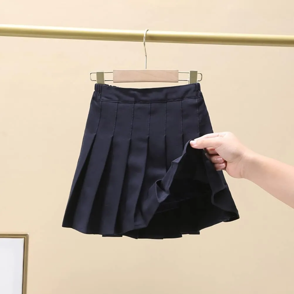 Toddler Baby Girls Pleated Skirt Elastic Waist School Uniform Mini Short Skirt