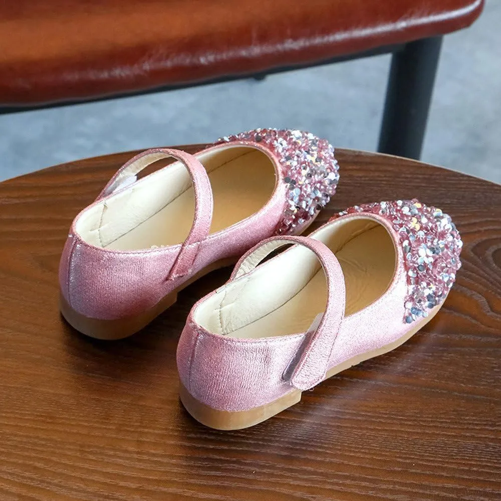 Toddler Shoes Baby Girls Rhinestone Dress Shoes Glitter Mary Jane Kids Princess Shoes Low Heels for Party Wedding