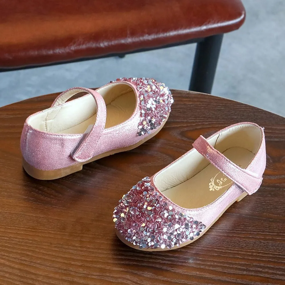 Toddler Shoes Baby Girls Rhinestone Dress Shoes Glitter Mary Jane Kids Princess Shoes Low Heels for Party Wedding