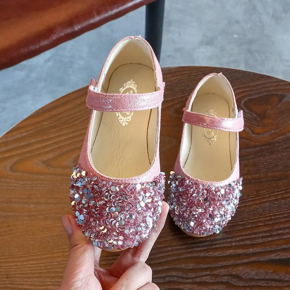 Toddler Shoes Baby Girls Rhinestone Dress Shoes Glitter Mary Jane Kids Princess Shoes Low Heels for Party Wedding