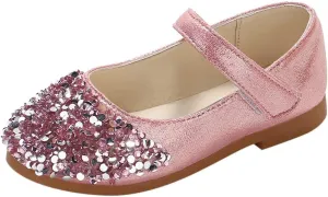 Toddler Shoes Baby Girls Rhinestone Dress Shoes Glitter Mary Jane Kids Princess Shoes Low Heels for Party Wedding