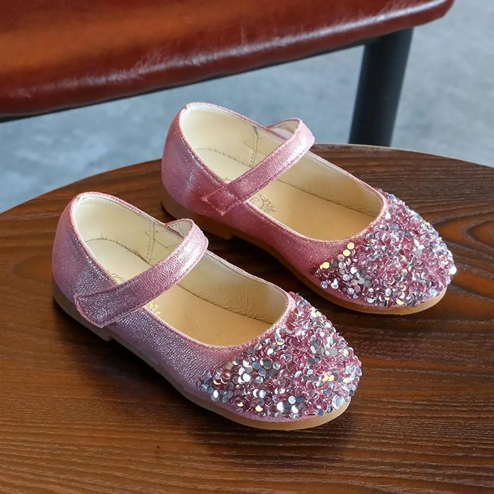 Toddler Shoes Baby Girls Rhinestone Dress Shoes Glitter Mary Jane Kids Princess Shoes Low Heels for Party Wedding