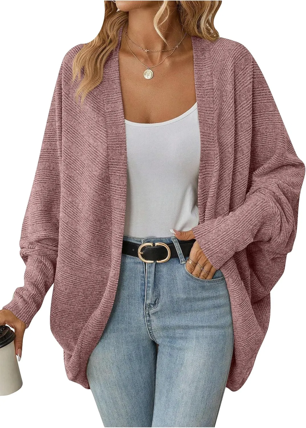 TYQQU Women's Long Sleeve Slouchy Cardigan Cable Knit Open Front Sweater Fashion Casual Outerwear