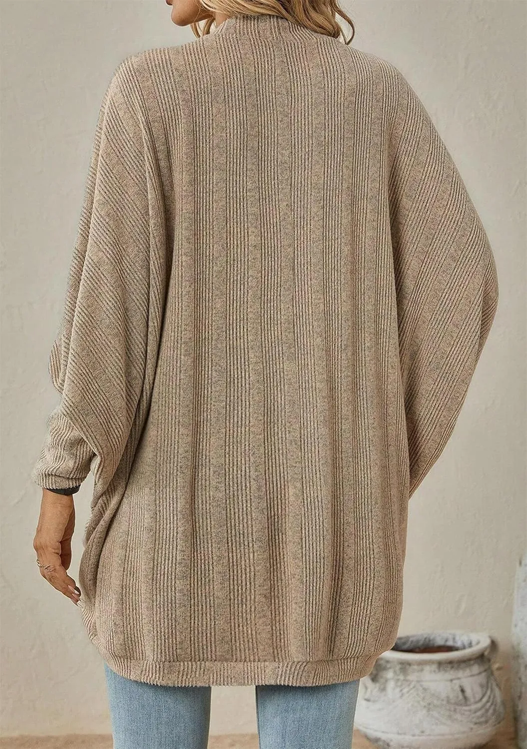 TYQQU Women's Long Sleeve Slouchy Cardigan Cable Knit Open Front Sweater Fashion Casual Outerwear