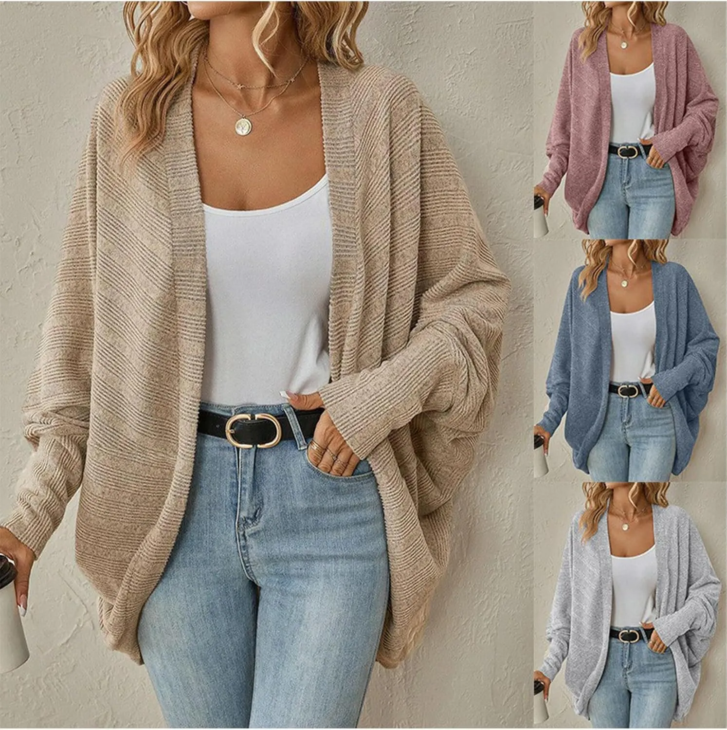TYQQU Women's Long Sleeve Slouchy Cardigan Cable Knit Open Front Sweater Fashion Casual Outerwear