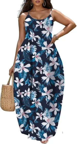 UOUA Hawaiian Dresses for Women Plus Size Sundress Luau Party Summer Curvy Maxi Tropical Boho Sexy Dress