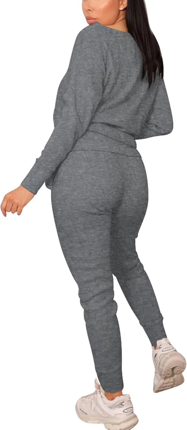 VASAUGE Women's Workout 2 Piece Tracksuit Outfits Long Sleeve Tops Track Sweat Suits Jogger Pants Sets Sweatsuit