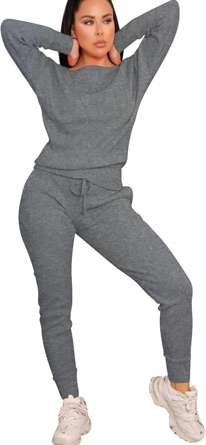 VASAUGE Women's Workout 2 Piece Tracksuit Outfits Long Sleeve Tops Track Sweat Suits Jogger Pants Sets Sweatsuit